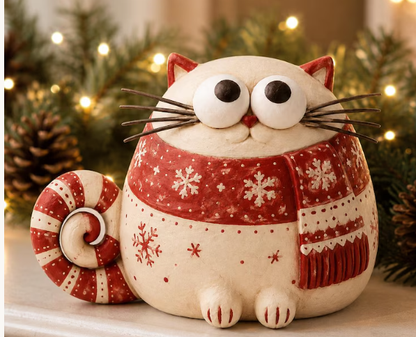 🎄 Whimsical Christmas Cat Figurines – Tall & Chubby Holiday Decor 🐱