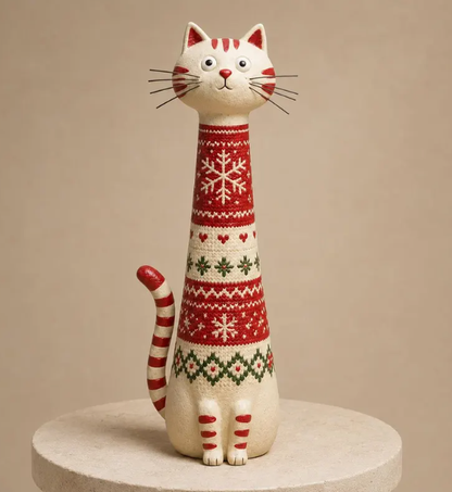 🎄 Whimsical Christmas Cat Figurines – Tall & Chubby Holiday Decor 🐱