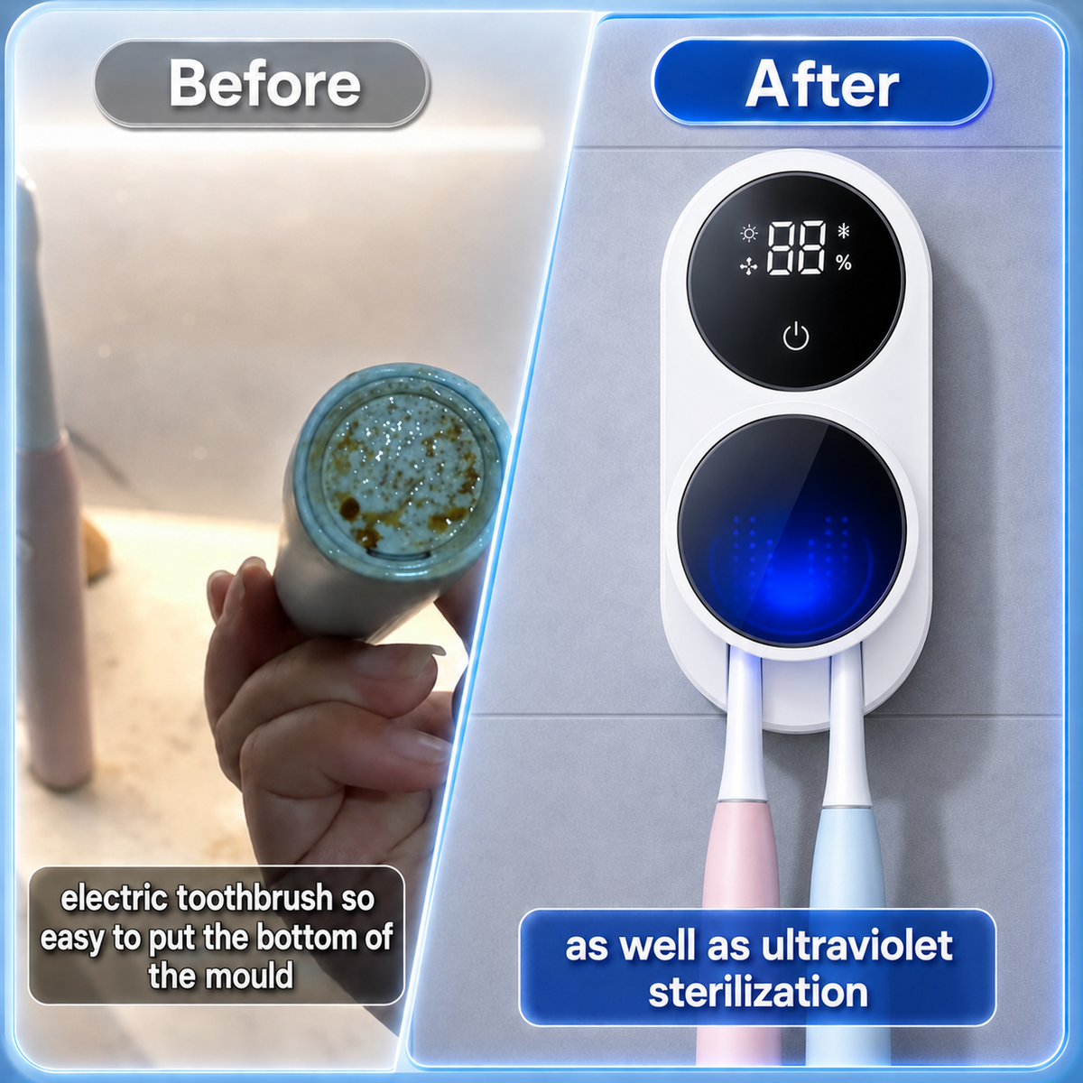BILLHOL®🚩 WaveSense Touchless Advanced Dual-Toothbrush UV Sanitizing & Drying Station with Automatic Sensor Lid