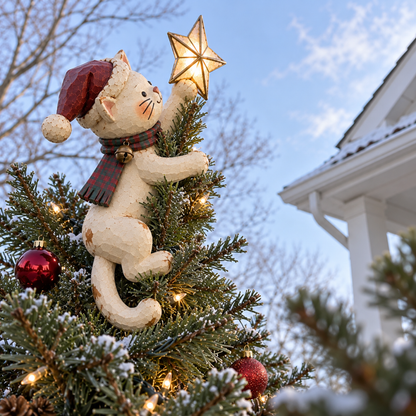 Vintage Lighted Cat Christmas Tree Topper