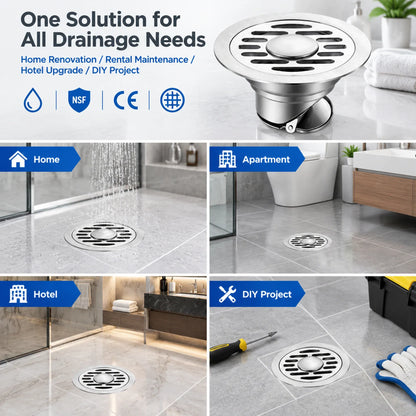 Stainless Steel Floor Drain 🚿 – 3.94" Gravity Seal with Hair Filter & Odor Control