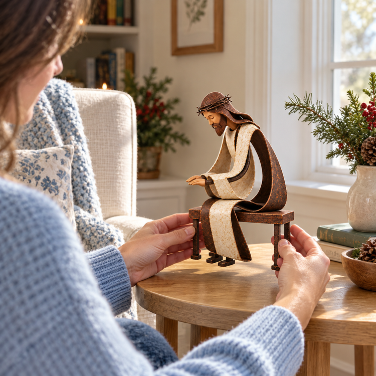 Santa Kneeling Before Jesus Christmas Figurines