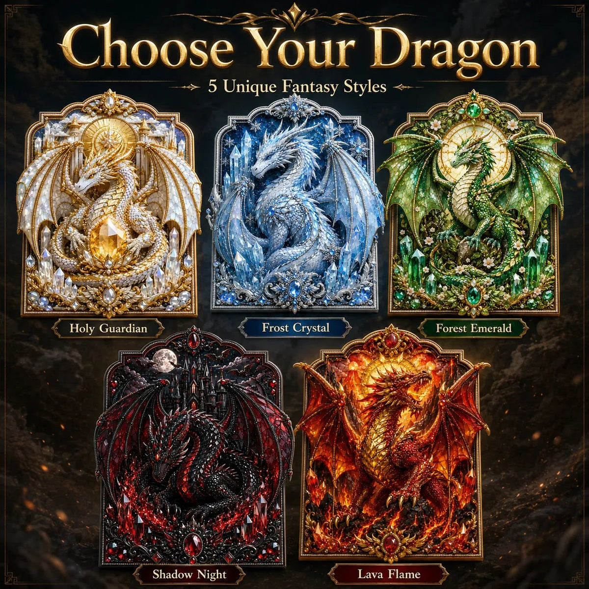 🐉💎3D Lager På Lager Drake Diamantmålningskit, 5 Stilar Fantasykristall