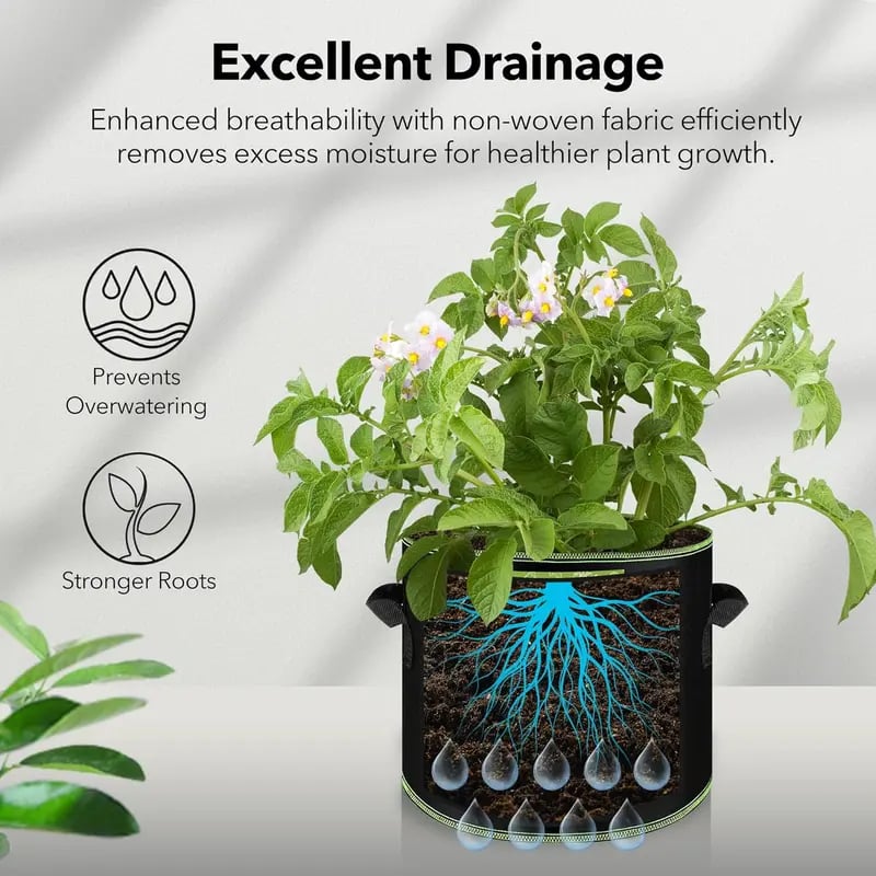 🪴🌱 5-Pack 5 Gallon Grow Bags – Heavy Duty Aeration Fabric Pots with Handles for Vegetables, Flowers & Fruits 🪴