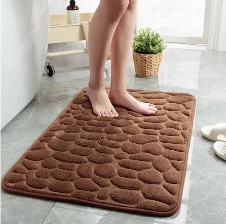 🛁 Cobblestone-Textured Bath Mat – Soft Bathroom Rug, Gray 40×60cm