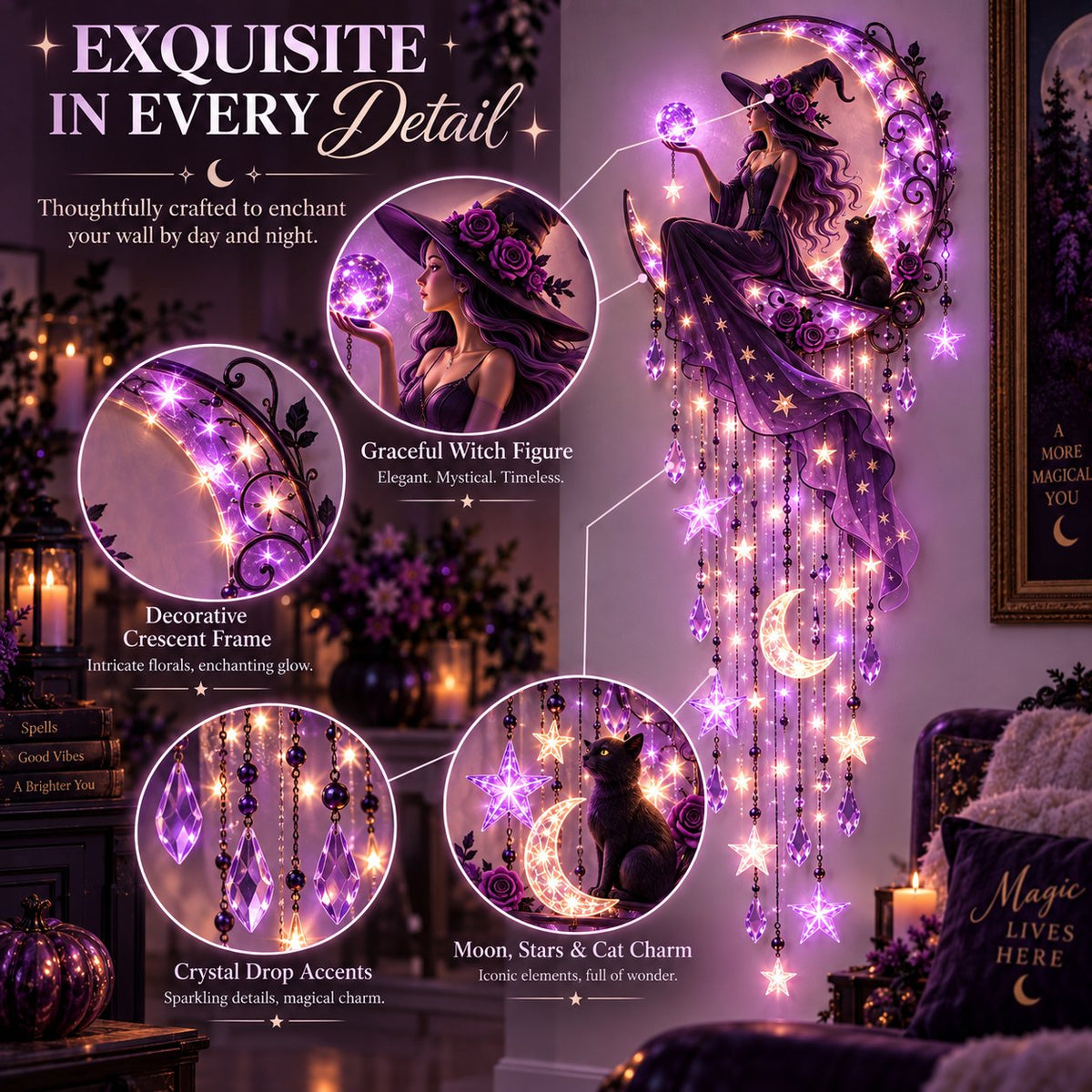Halloween Witch Wall Light 🔮 – Enchanting Gothic Decor for Empty Walls