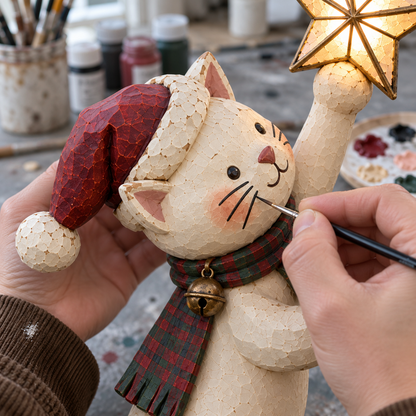 Vintage Lighted Cat Christmas Tree Topper
