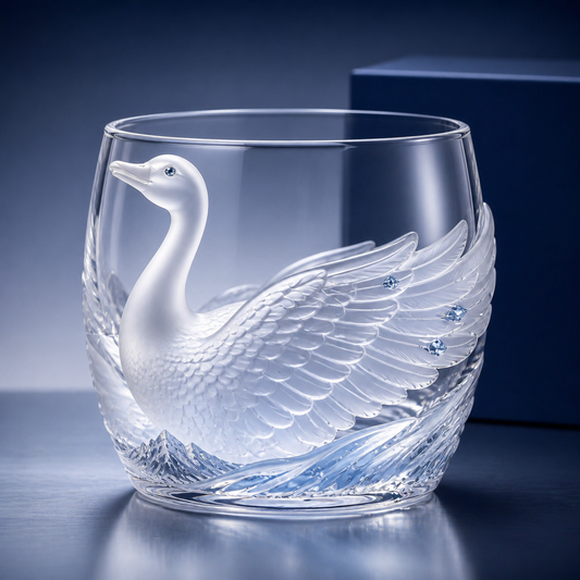 Crystal Goose Glass Art Cup – 3D Raised Collectible Lowball Glass