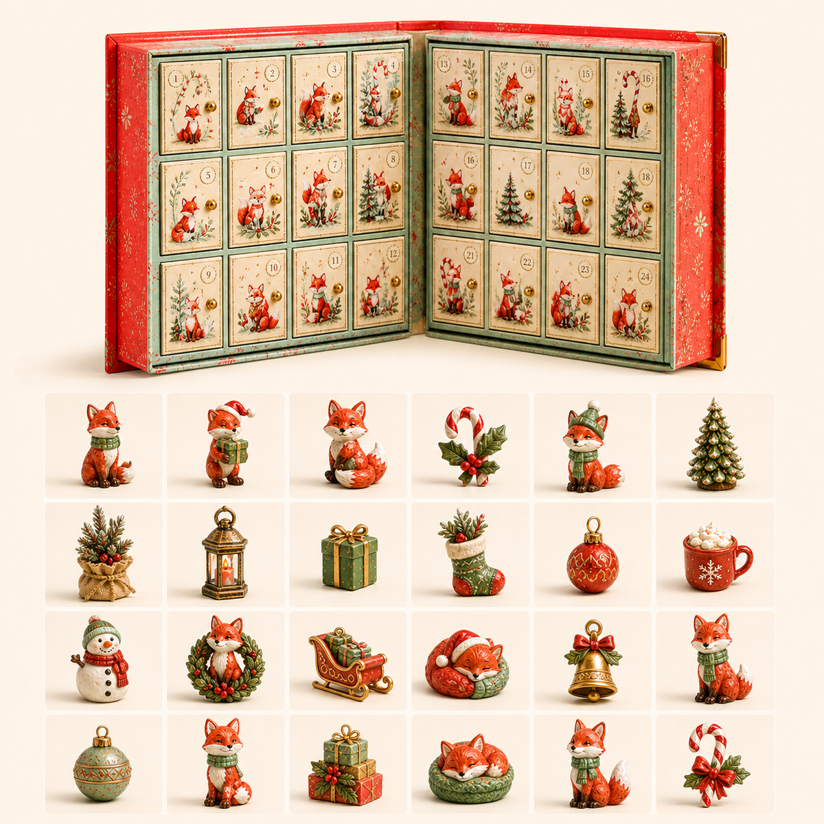🎄 Merry Menagerie: 24 Days of Tiny Christmas Joy | Animal Miniature Countdown Box – 6 Collector Editions