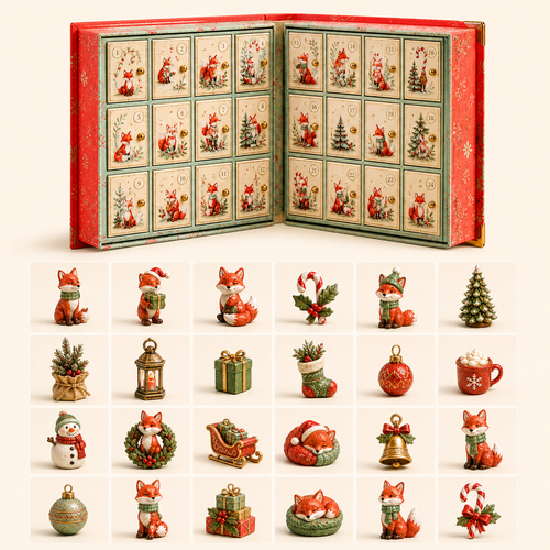 🎄 Merry Menagerie: 24 Days of Tiny Christmas Joy | Animal Miniature Countdown Box – 6 Collector Editions