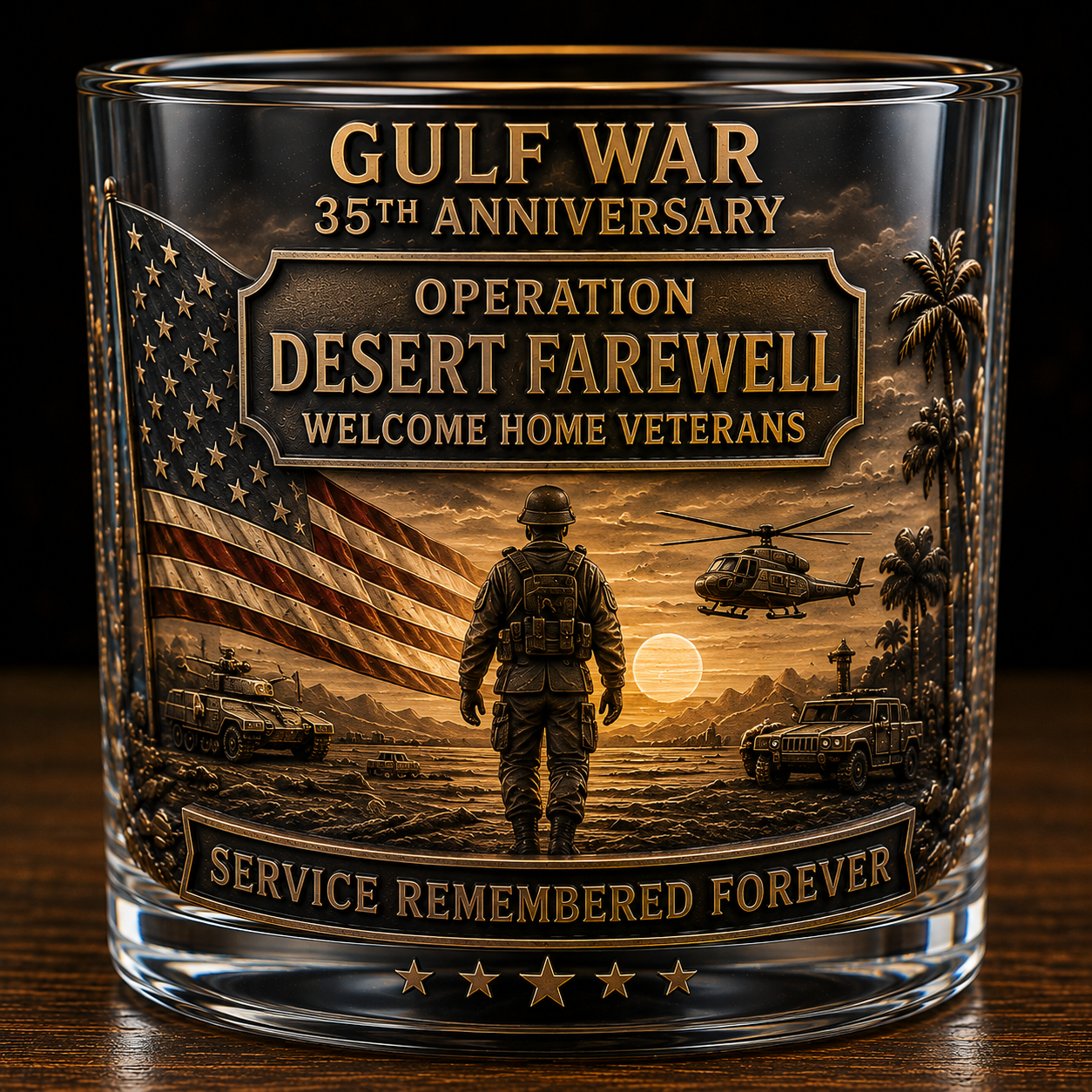 Gulf War 35th Anniversary Commemorative Whiskey Glass – Raised Tribute Barware