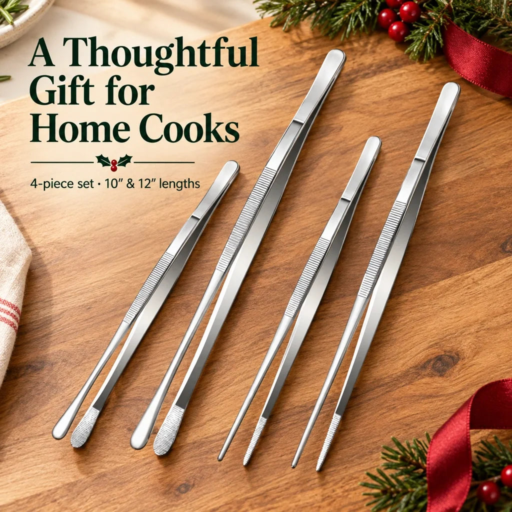 4-Piece Kitchen Tweezer Set ✨ – 10" & 12" Stainless Steel Tongs