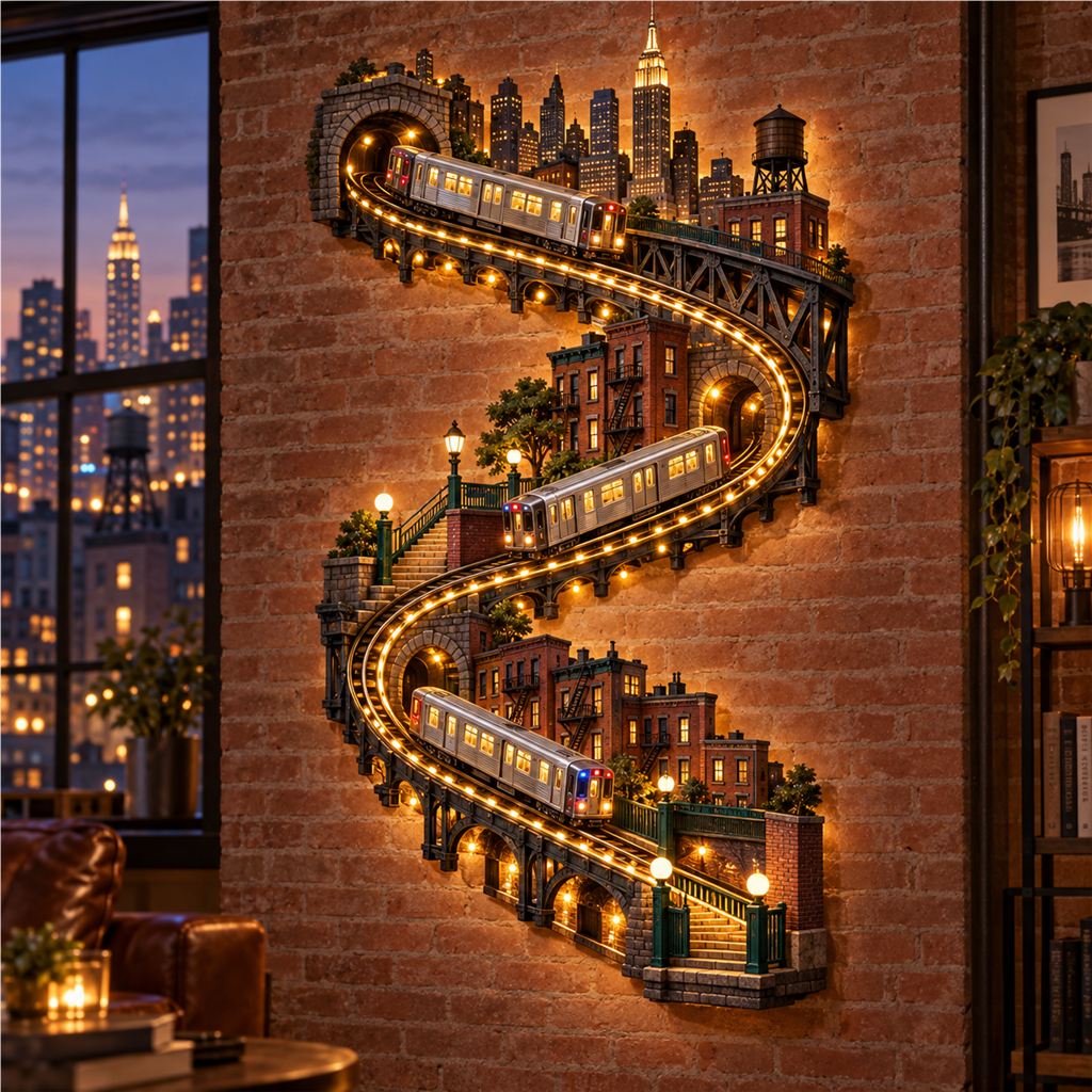 American City Transit Trail Light – Illuminated 3D Skyline Wall Décor
