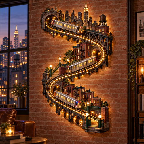 American City Transit Trail Light – Illuminated 3D Skyline Wall Décor
