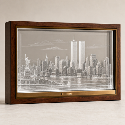 🗽✨ Before the Skyline Changed – Illuminated Twin Towers New York Memorial Shadow Box