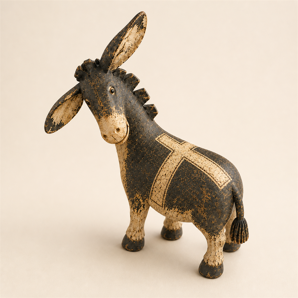 Faithful Donkey Keepsake with a large flat cross printed across its back
