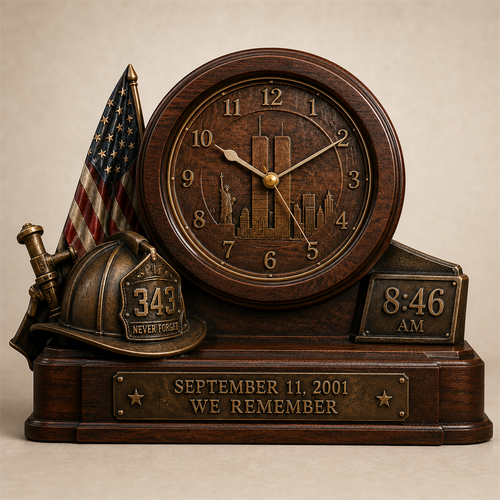 🇺🇸 9/11 “We Remember” Memorial Clock – 343 Firefighter Tribute