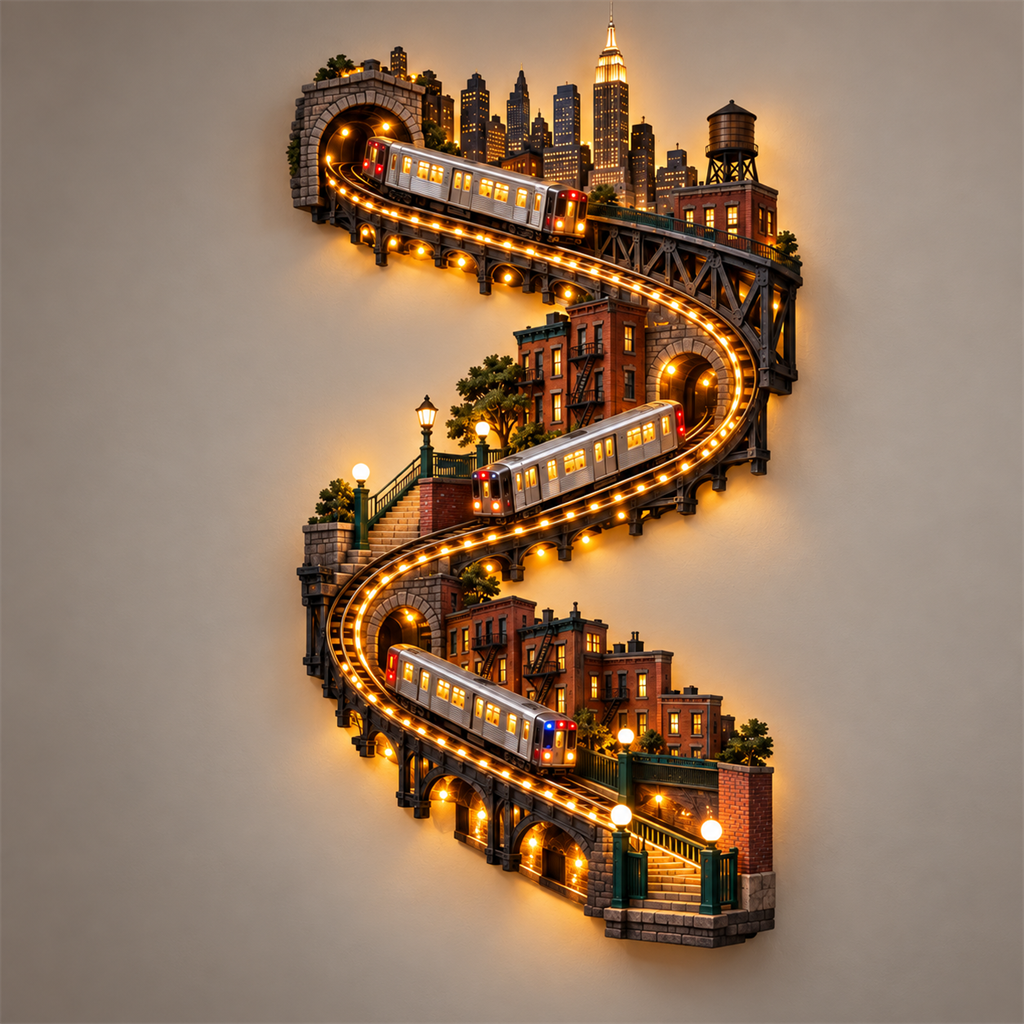 American City Transit Trail Light – Illuminated 3D Skyline Wall Décor
