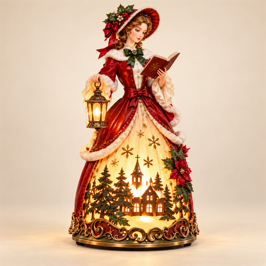 🎄✨ Victorian Christmas Carol Lady Lantern – Lighted Holiday Village Figurine