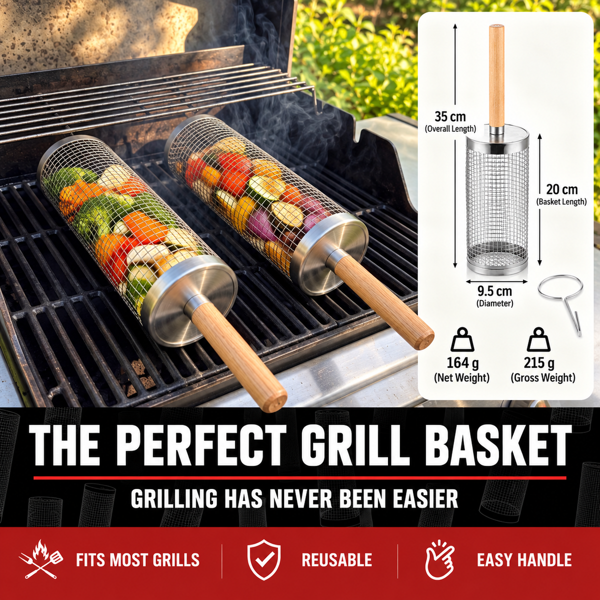 Rolling BBQ Grill Basket 🔥 – Easy Grilling for Outdoor Cooking