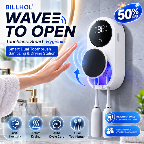 BILLHOL®🚩 WaveSense Touchless Advanced Dual-Toothbrush UV Sanitizing & Drying Station with Automatic Sensor Lid