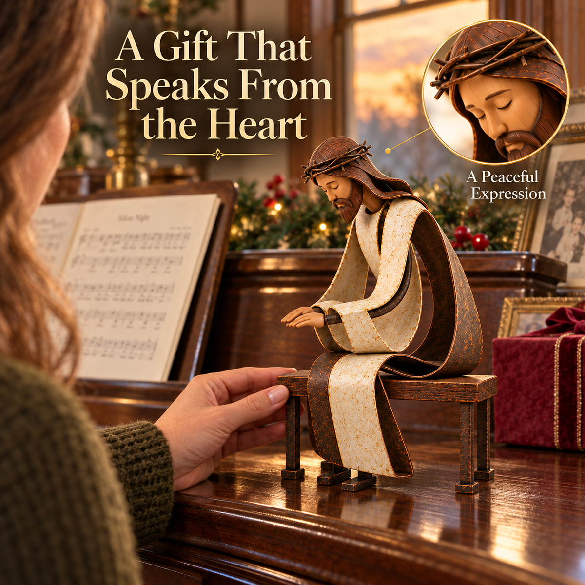 Santa Kneeling Before Jesus Christmas Figurines