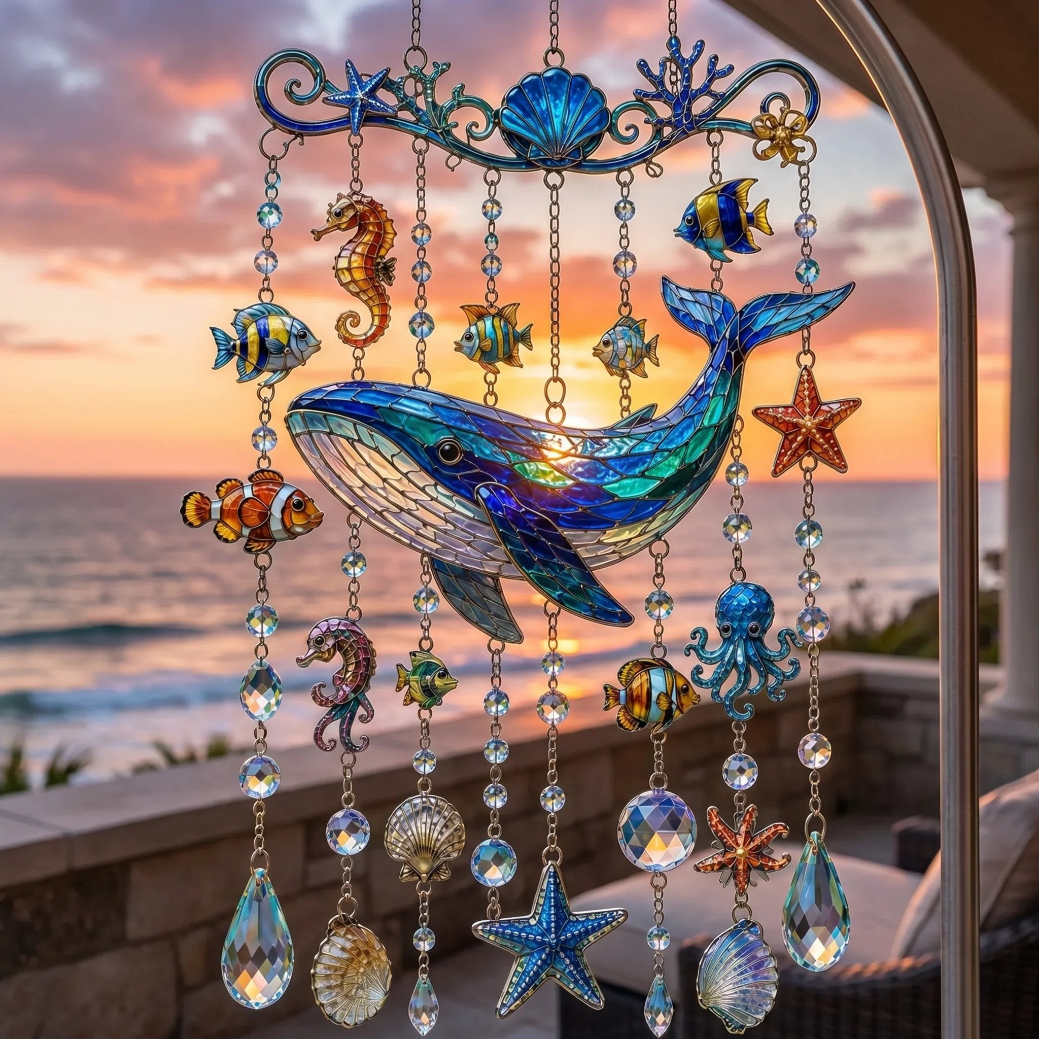 🐬 49% OFF Today | Crystal Ocean Wind Chime ✨ Coastal Hanging Decor for Garden, Porch & Yard