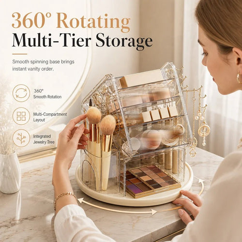 50% OFF 💄 Clear Spinning Makeup Organizer – 360° Vanity Storage | Style A