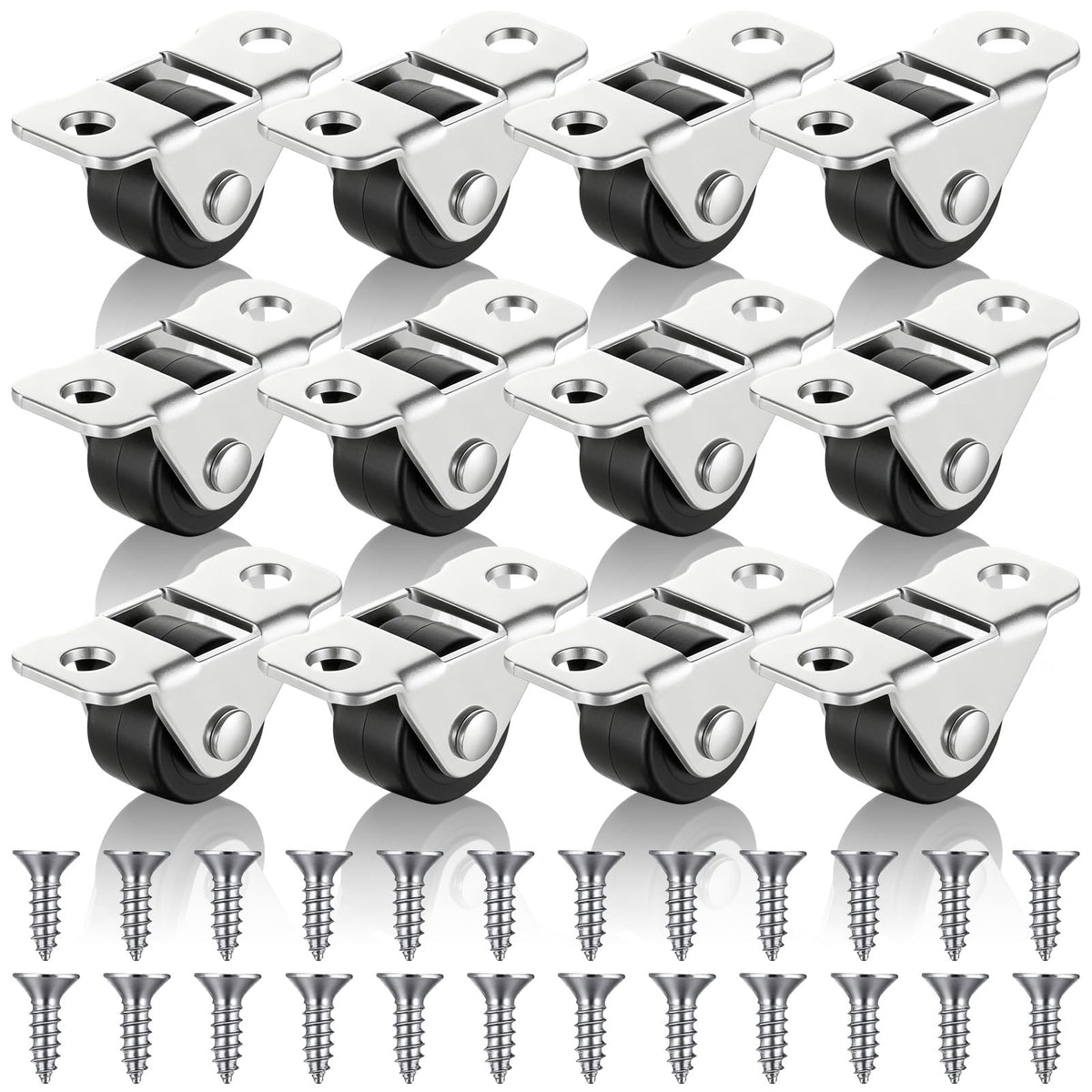 12-Pack Mini Caster Wheels 🔧 – 1/2" Low-Profile Furniture Rollers