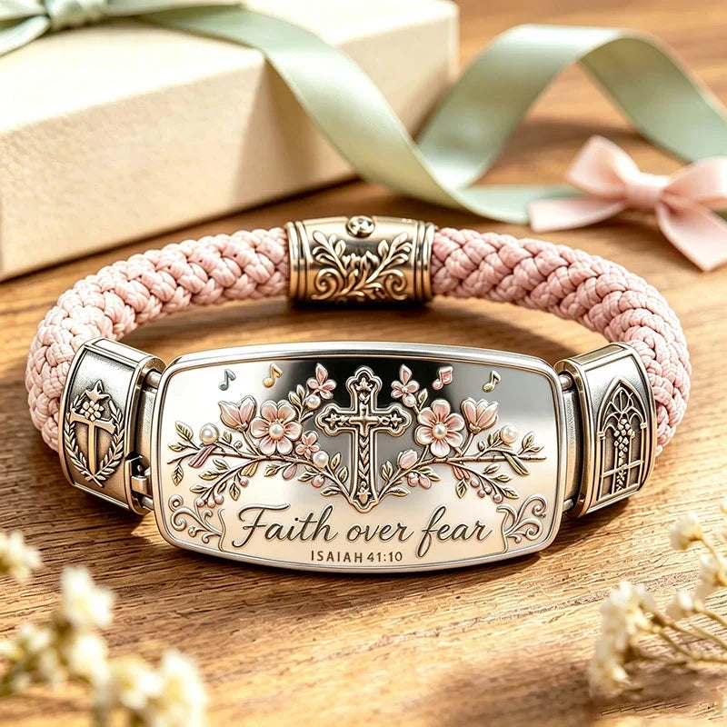 Faith Over Fear Bracelet - Christian Cross Isaiah 41:10