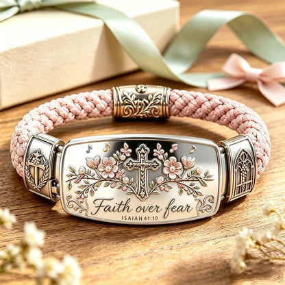 Faith Over Fear Bracelet - Christian Cross Isaiah 41:10