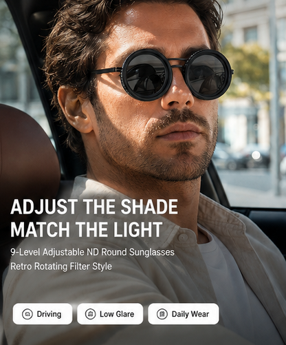 🕶️ 9-Level Adjustable ND Sunglasses | Retro Rotating Filter Style ✨