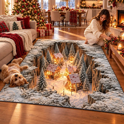 🎉Optical Illusion Christmas Scene Rug | Bring A Hidden Winter Village To Your Floor