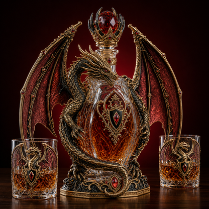 🐉 Imperial Crimson Western Dragon Decanter Set – Luxury 3D Crystal Whiskey Bottle with 2 Matching Glasses