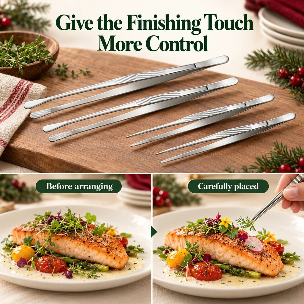 4-Piece Kitchen Tweezer Set ✨ – 10" & 12" Stainless Steel Tongs