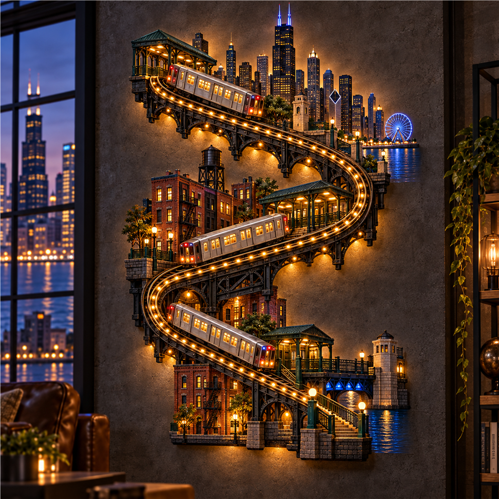 American City Transit Trail Light – Illuminated 3D Skyline Wall Décor