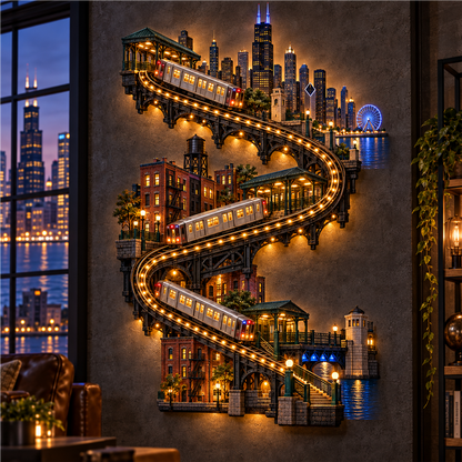 American City Transit Trail Light – Illuminated 3D Skyline Wall Décor