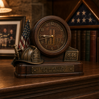 🇺🇸 9/11 “We Remember” Memorial Clock – 343 Firefighter Tribute
