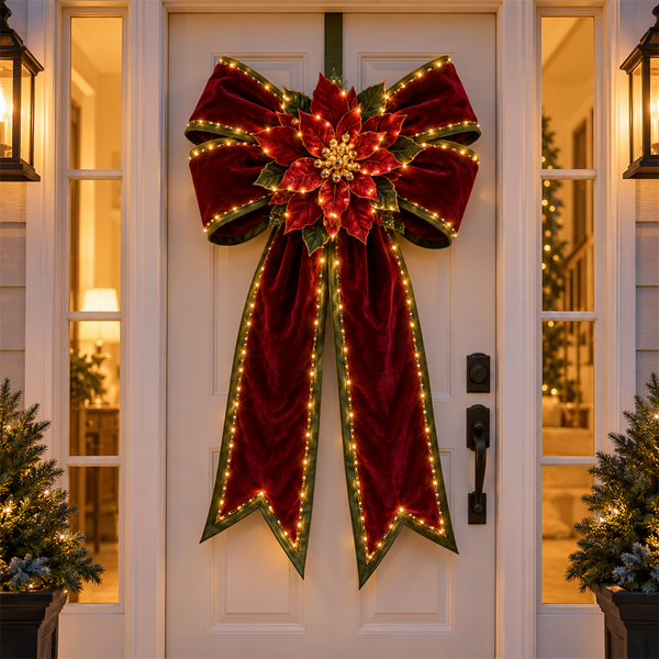 🔴🟢 Poinsettia Royale — Burgundy & Olive Christmas door bow