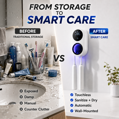 BILLHOL®🚩 WaveSense Touchless Advanced Dual-Toothbrush UV Sanitizing & Drying Station with Automatic Sensor Lid