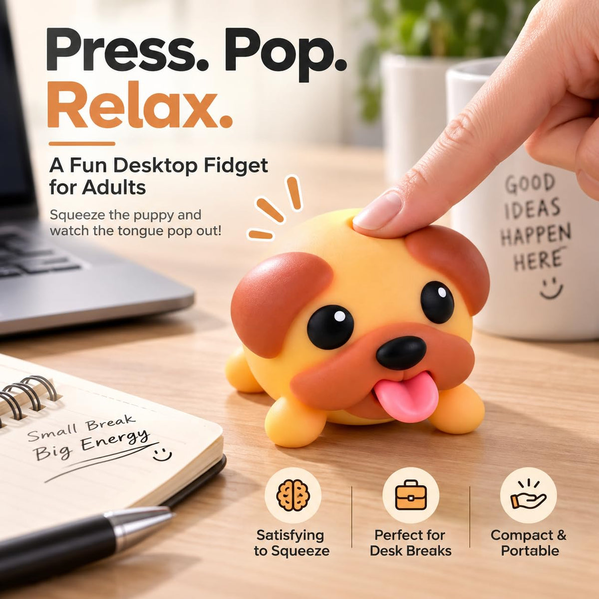 Silly Pup Tongue-Pop Fidget 🐶 Squeeze Away Desk Stress
