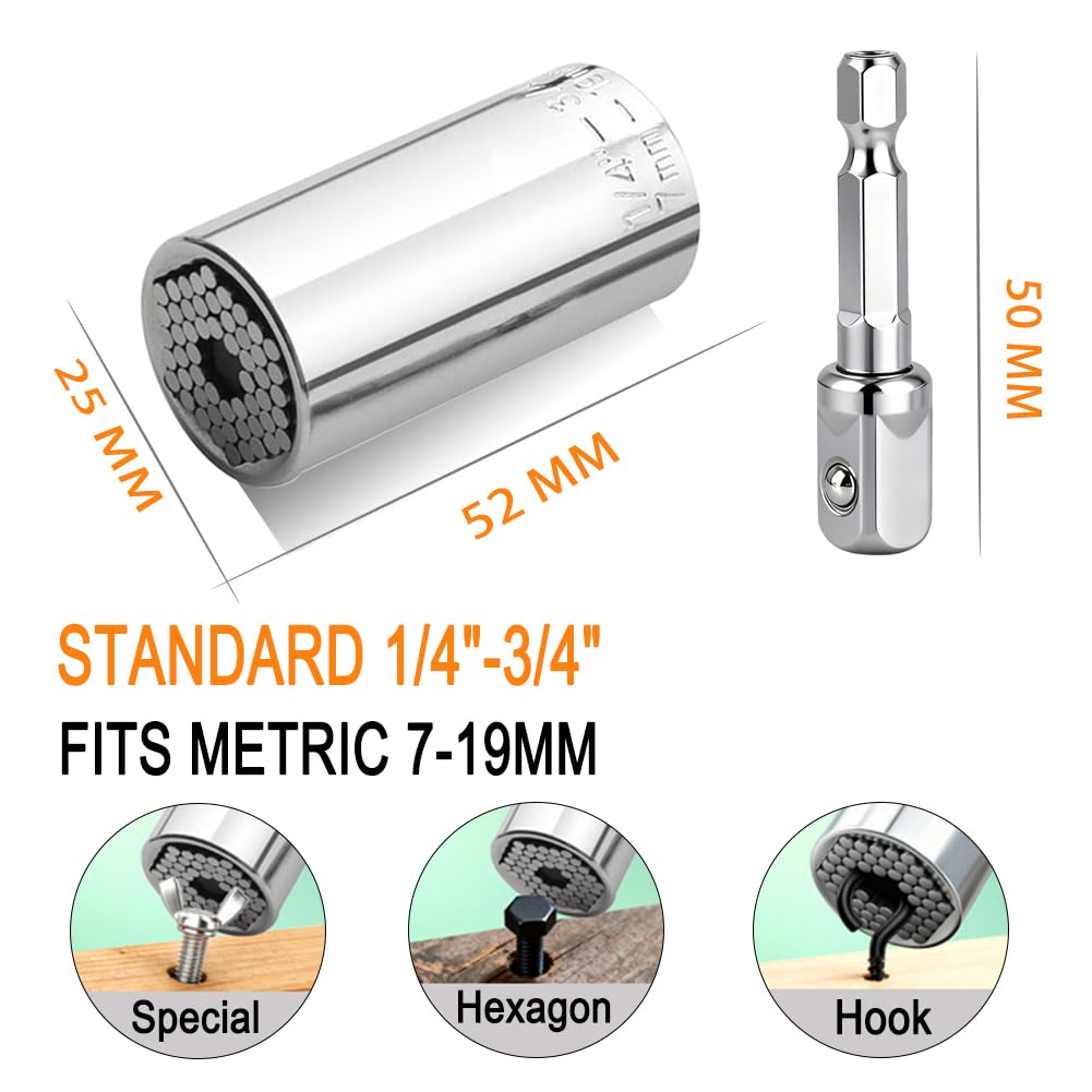 Self-Adjusting Universal Socket 🔩 – 7–19mm with Power Drill Adapter