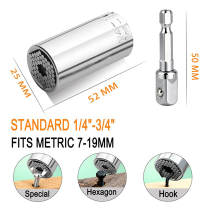 Self-Adjusting Universal Socket 🔩 – 7–19mm with Power Drill Adapter