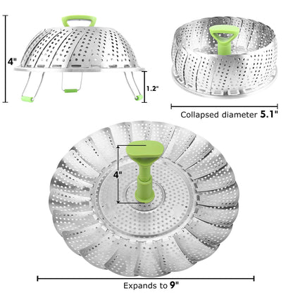 Expandable Vegetable Steamer Basket 🥦 – Stainless Steel Insert with Extendable Handle