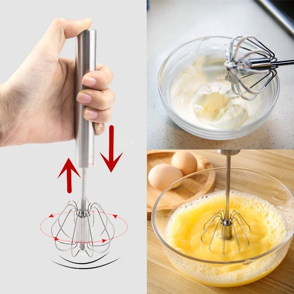 🥄 Semi-Automatic Stainless Steel Whisk – Easy Push-Down Mixing Tool