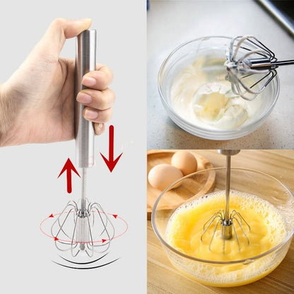 🥄 Semi-Automatic Stainless Steel Whisk – Easy Push-Down Mixing Tool