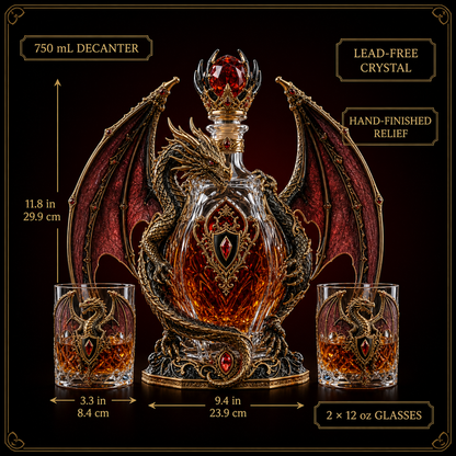 🐉 Imperial Crimson Western Dragon Decanter Set – Luxury 3D Crystal Whiskey Bottle with 2 Matching Glasses