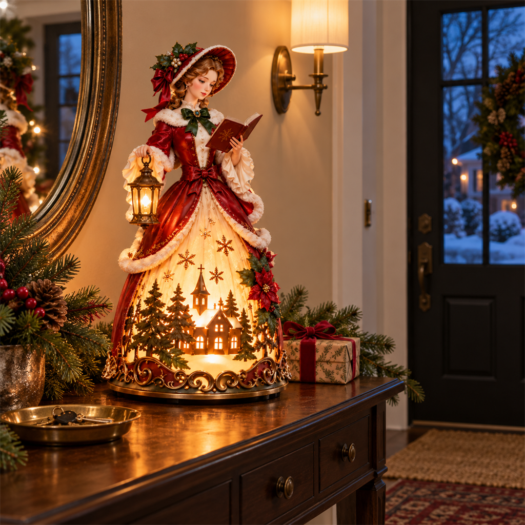 🎄✨ Victorian Christmas Carol Lady Lantern – Lighted Holiday Village Figurine