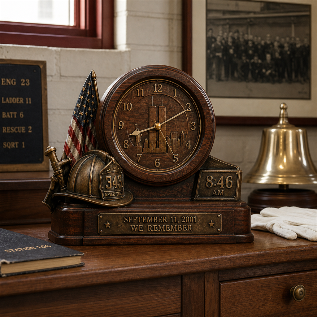 🇺🇸 9/11 “We Remember” Memorial Clock – 343 Firefighter Tribute