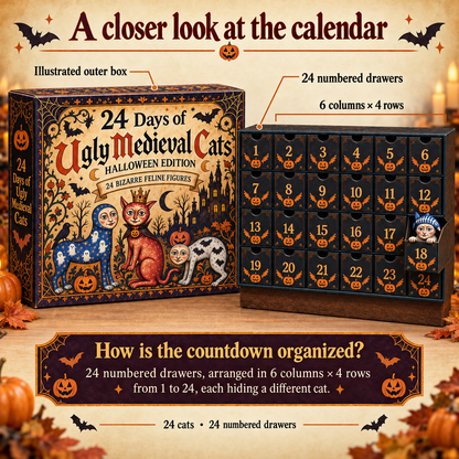🐈🎃 24 Days of Ugly Medieval Cats – Halloween Advent Calendar with 24 Bizarre Cat Figures